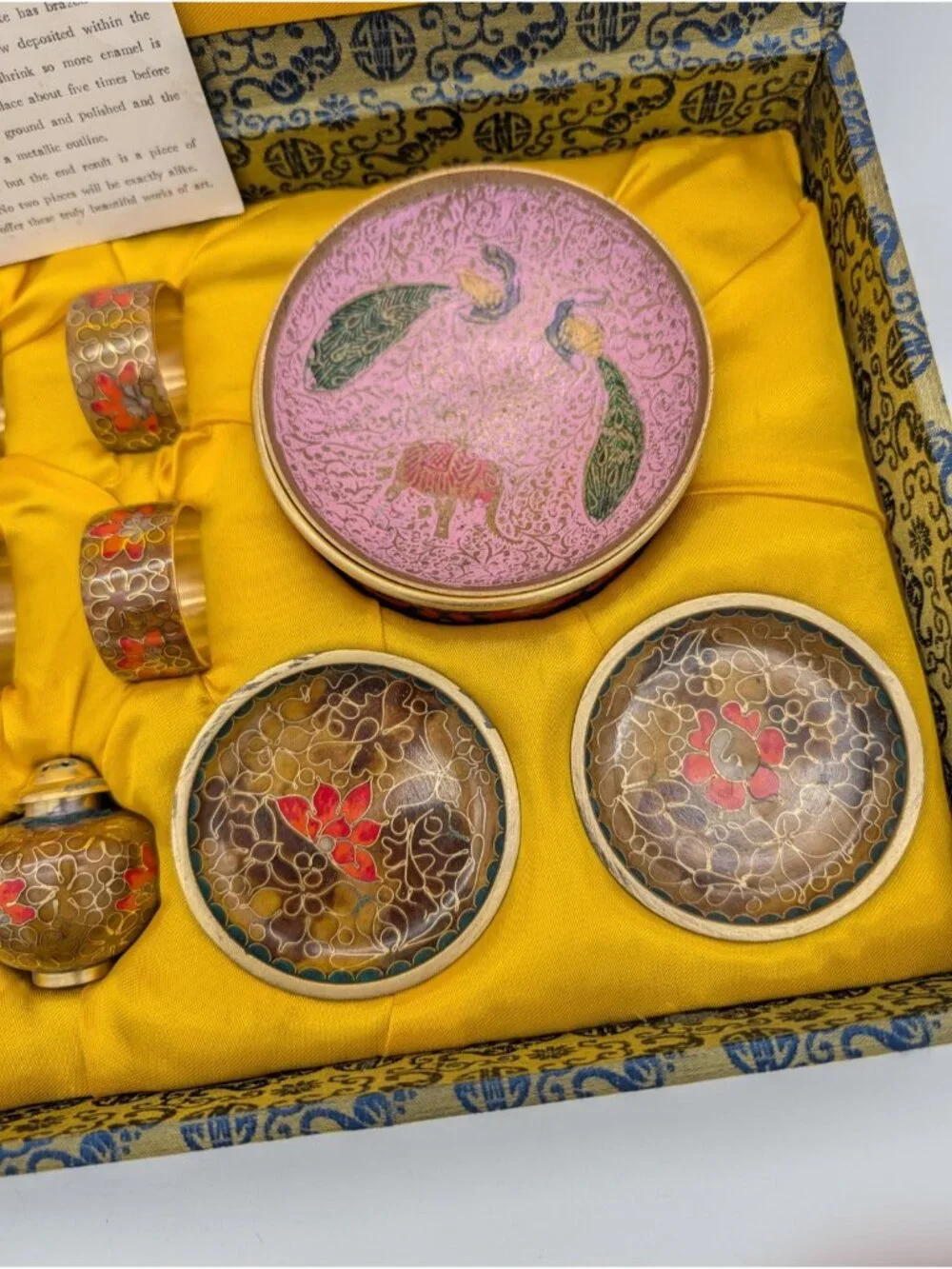 Chinese Cloisonné Enamel Table Set in the Original Decorative Box as is